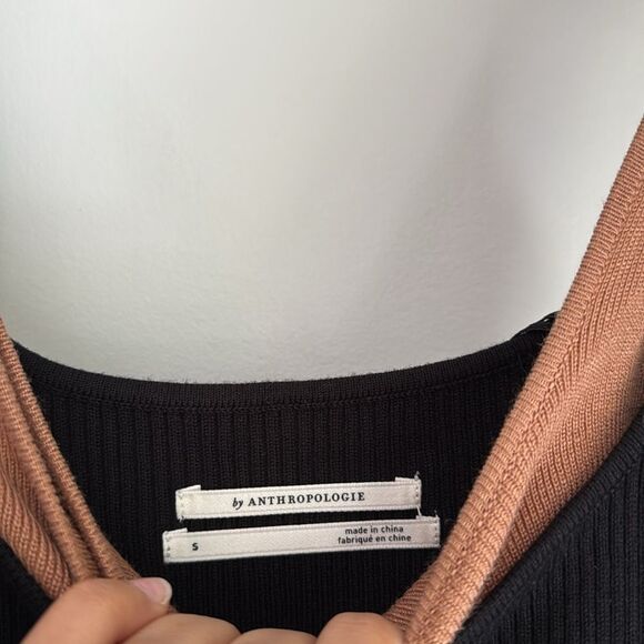 Anthropologie Small Black Knit Ribbed Sleeveless Side-Slit Sweater Midi Dress - Picture 6 of 8